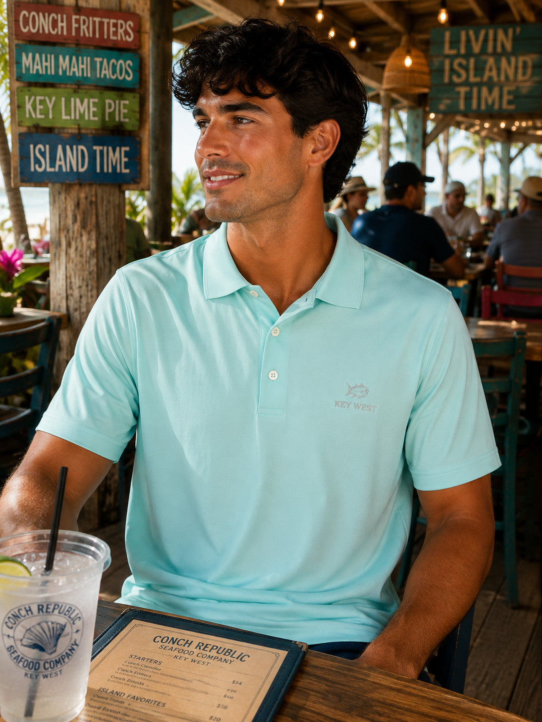 Southern Tide Key West Embroidered Coastal Breeze Performance Polo Heather Shore Blue