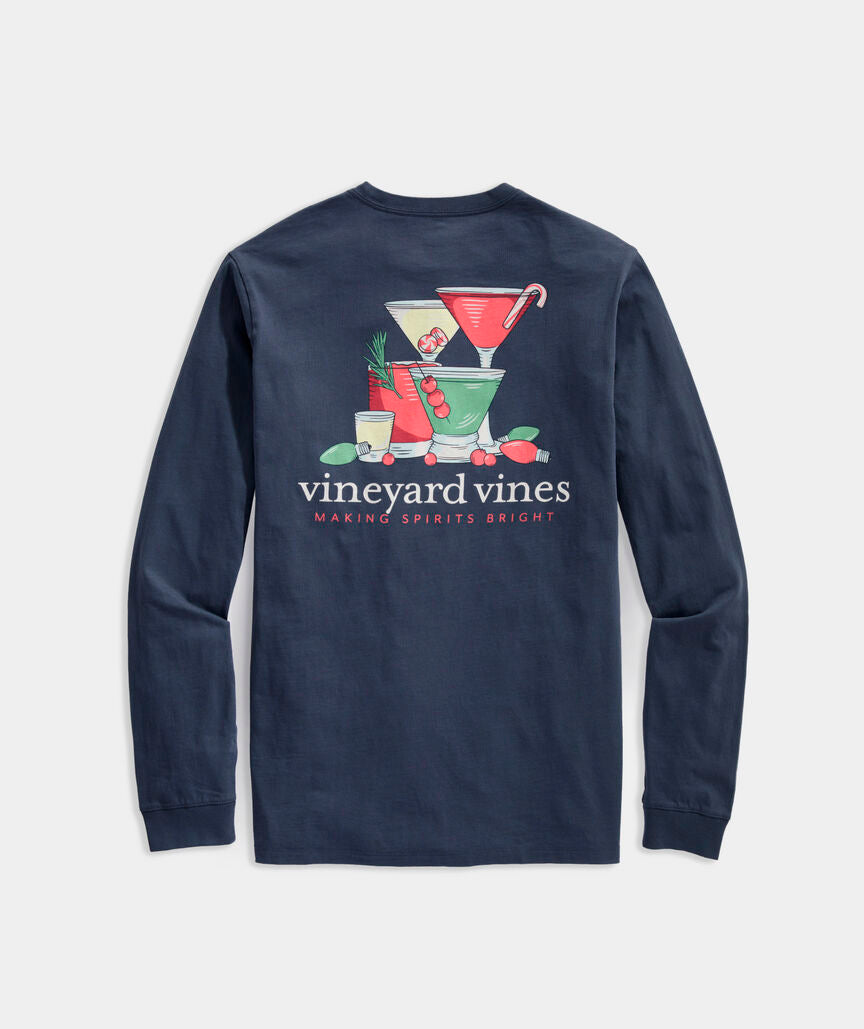 Vineyard Vines Making Spirits Bright Pocket Tee LS Blue Blazer