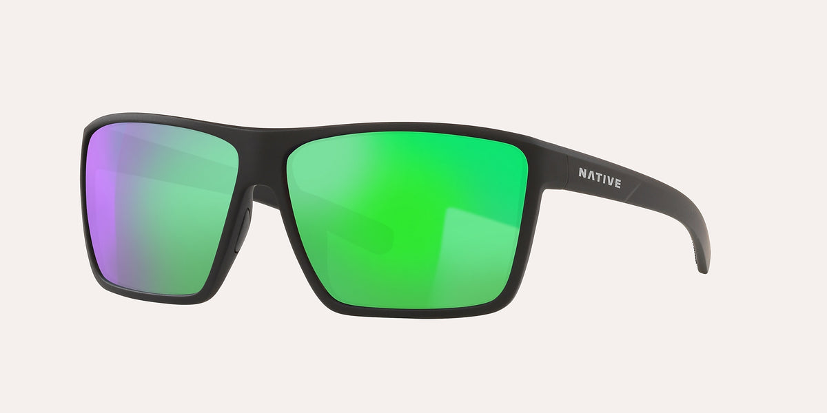 Native Eyewear Wells XL Matte Black Frame w/ Green Reflex Polarized Lens Sunglasses