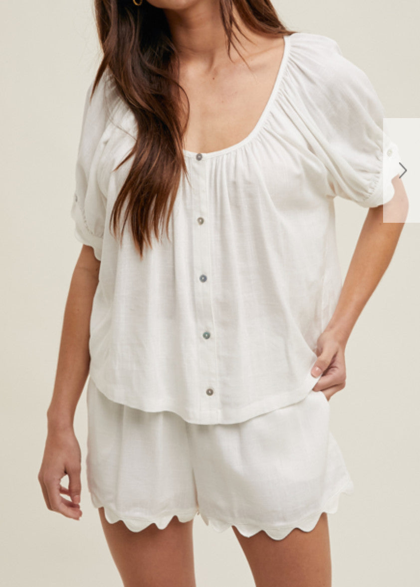 Shaddow and Fish Gracie Scalloped Detail Shorts White