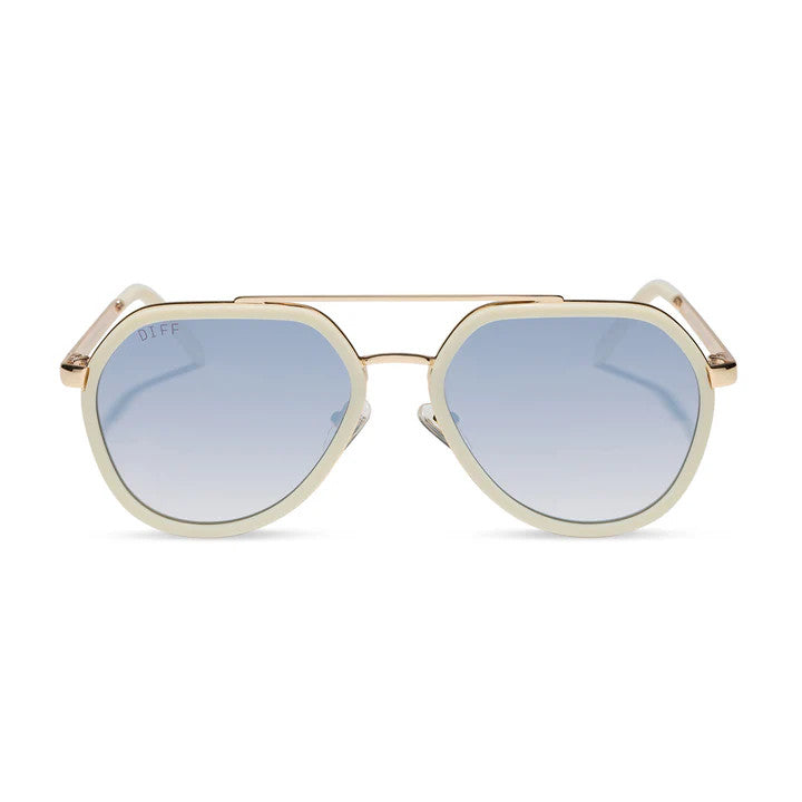 Diff Joey Courtside Ivory Gold Frame w/ Slate Gradient Flash Lens Sunglasses