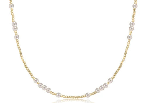 ENewton 15" Choker Hope Unwritten Choker 3mm Pearl Necklace Gold