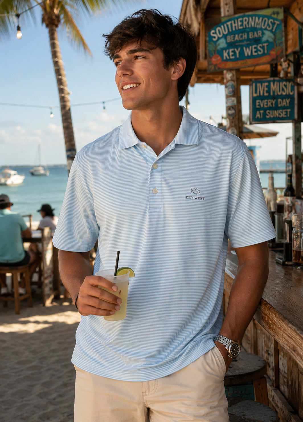 Southern Tide Key West Embroidered Brrreeze Meadow Brook Stripe Polo Clearwater Blue