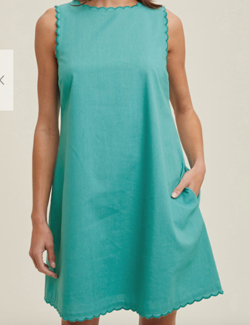 Shaddow and Fish Brenda Scalloped Mini Dress Pacific