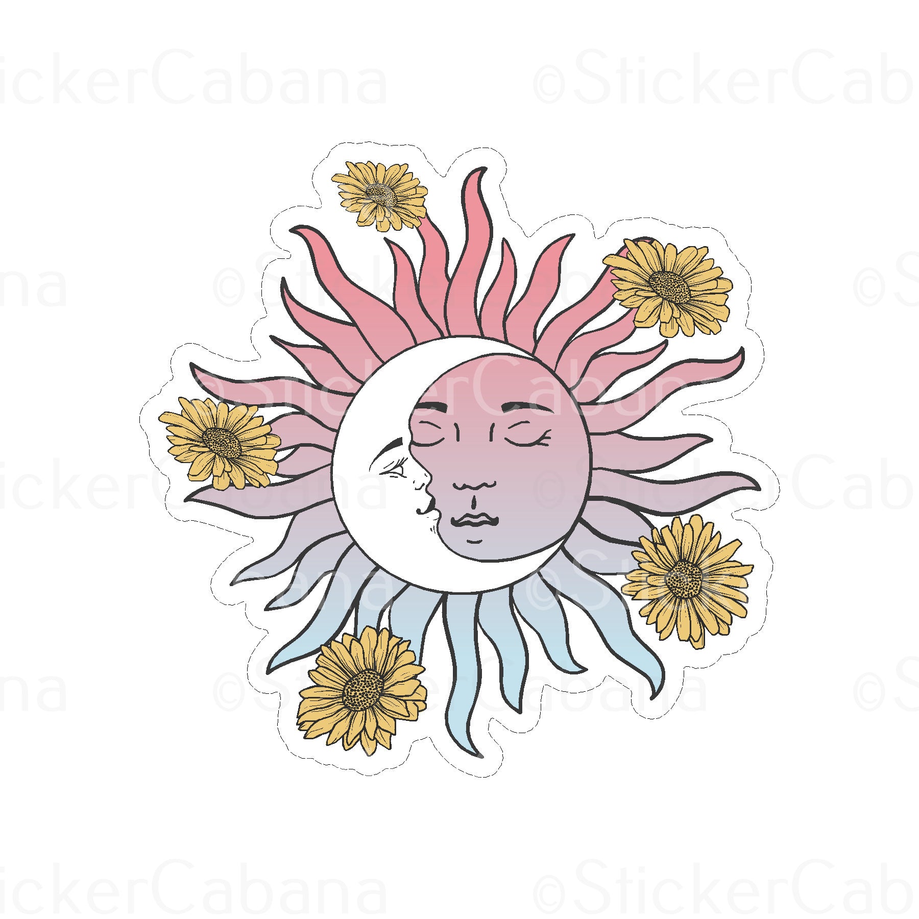 Sticker Cabana Pink & Blue Pastel Sun & Moon Small Sticker
