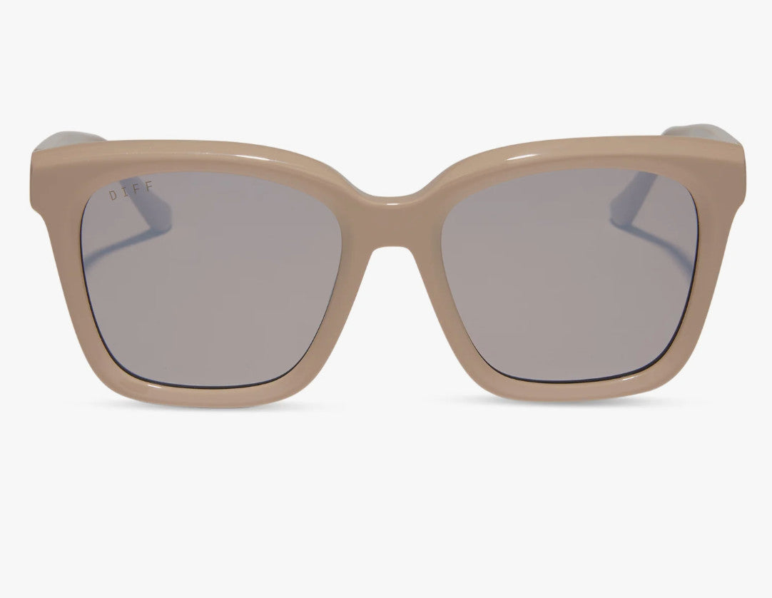 Diff Meredith Almond Frame w/ Silver Flash Lens Sunglasses Polarized