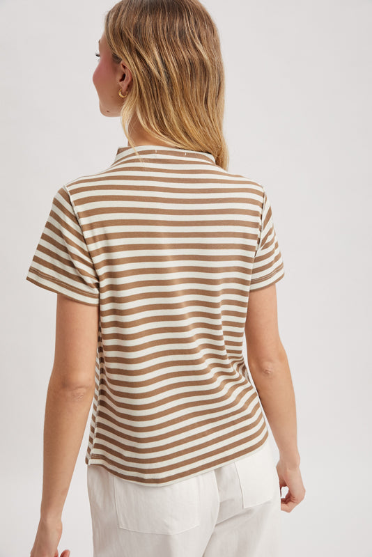 Shaddow and Fish Lucy Striped Mock Neck Top