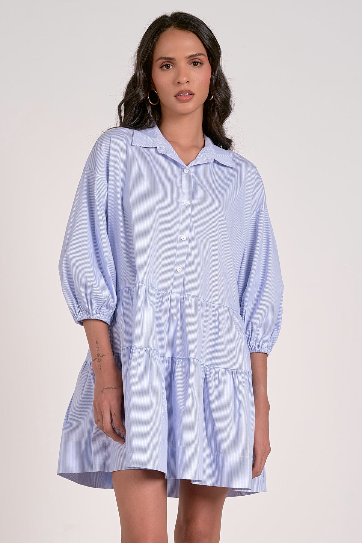 Elan Alexa Collared Button Dress Blue Stripe
