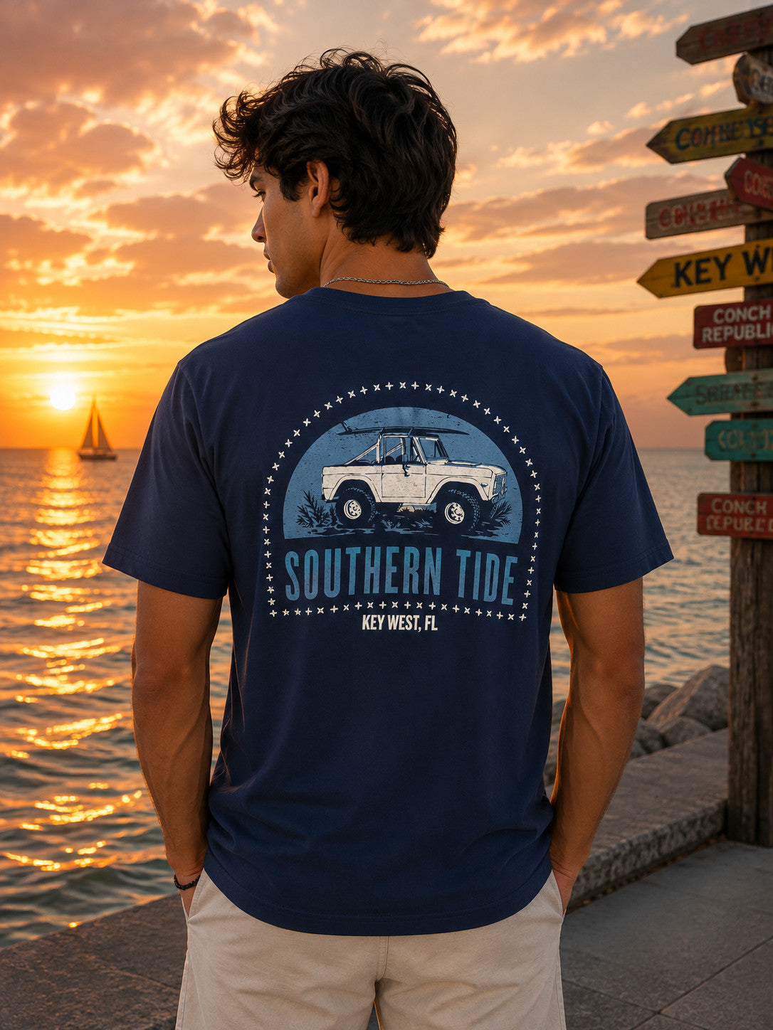 Southern Tide Key West Catch Me On The Coast Tee SS Navy