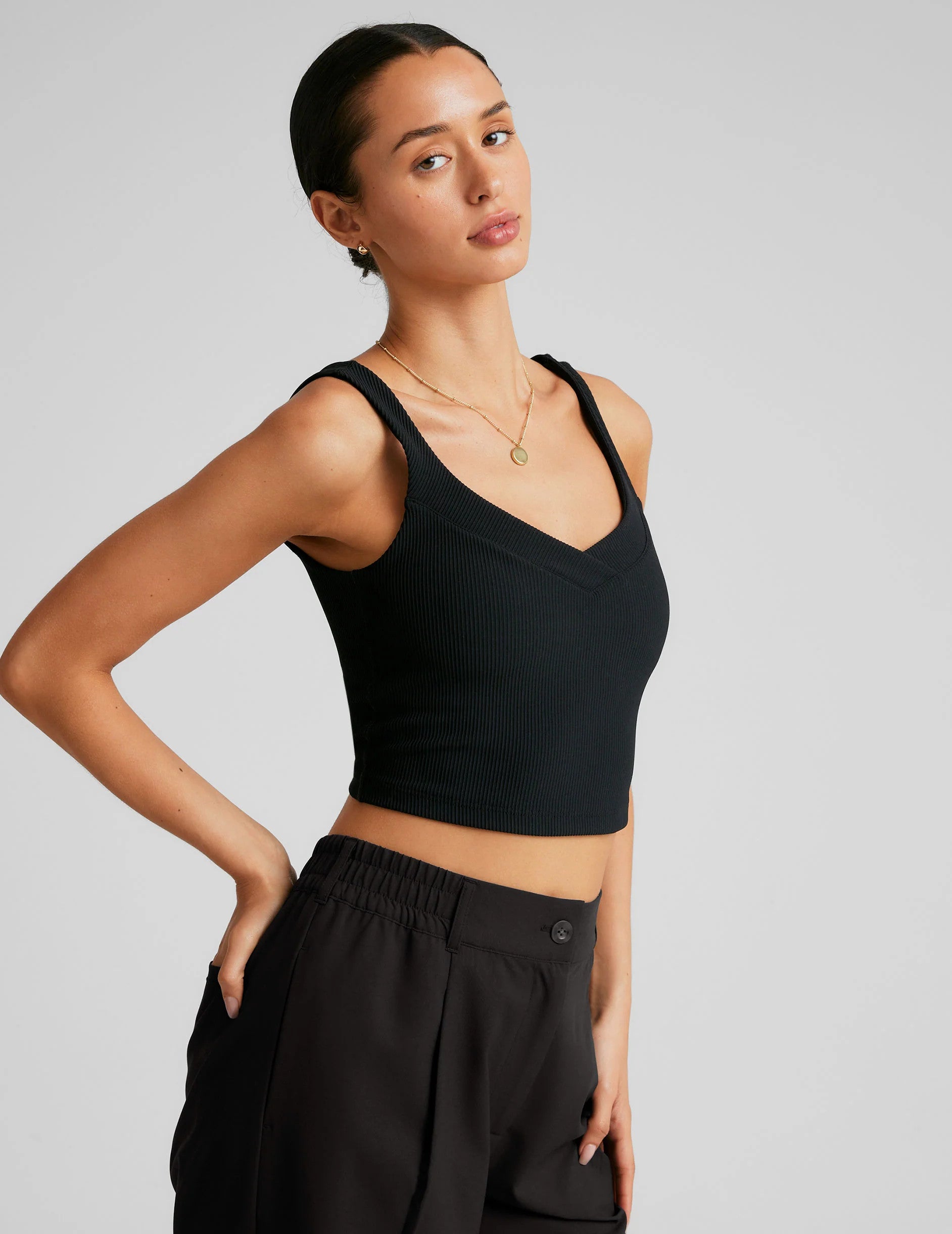 Beyond Yoga Impulse Ribbed High Neck Tank Black Onyx