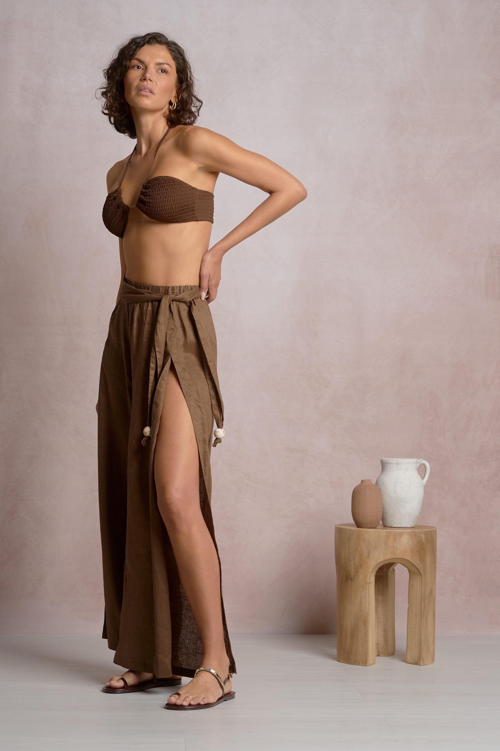 Elan Sienna Tie Slit Pants Brown
