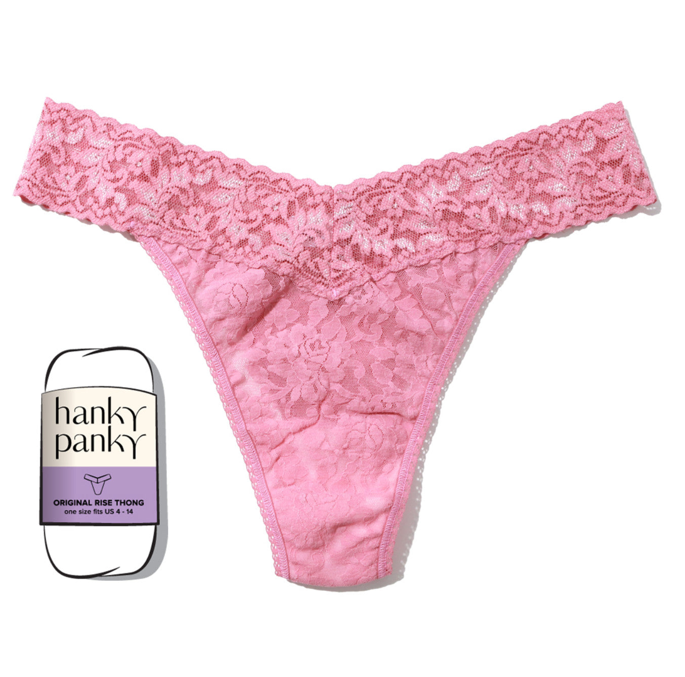 Hanky Panky Rolled Signature Original Lace Thong Solid Rolled Tea Cake Pink O/S