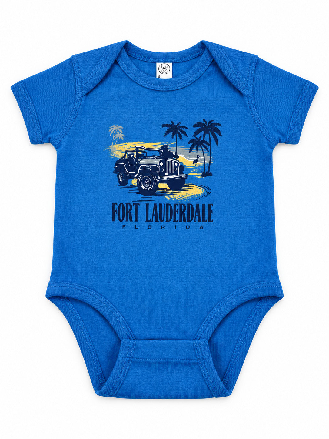 Shaddow and Fish Infant Plot Stop Jeep Fort Lauderdale Onesie Cobalt