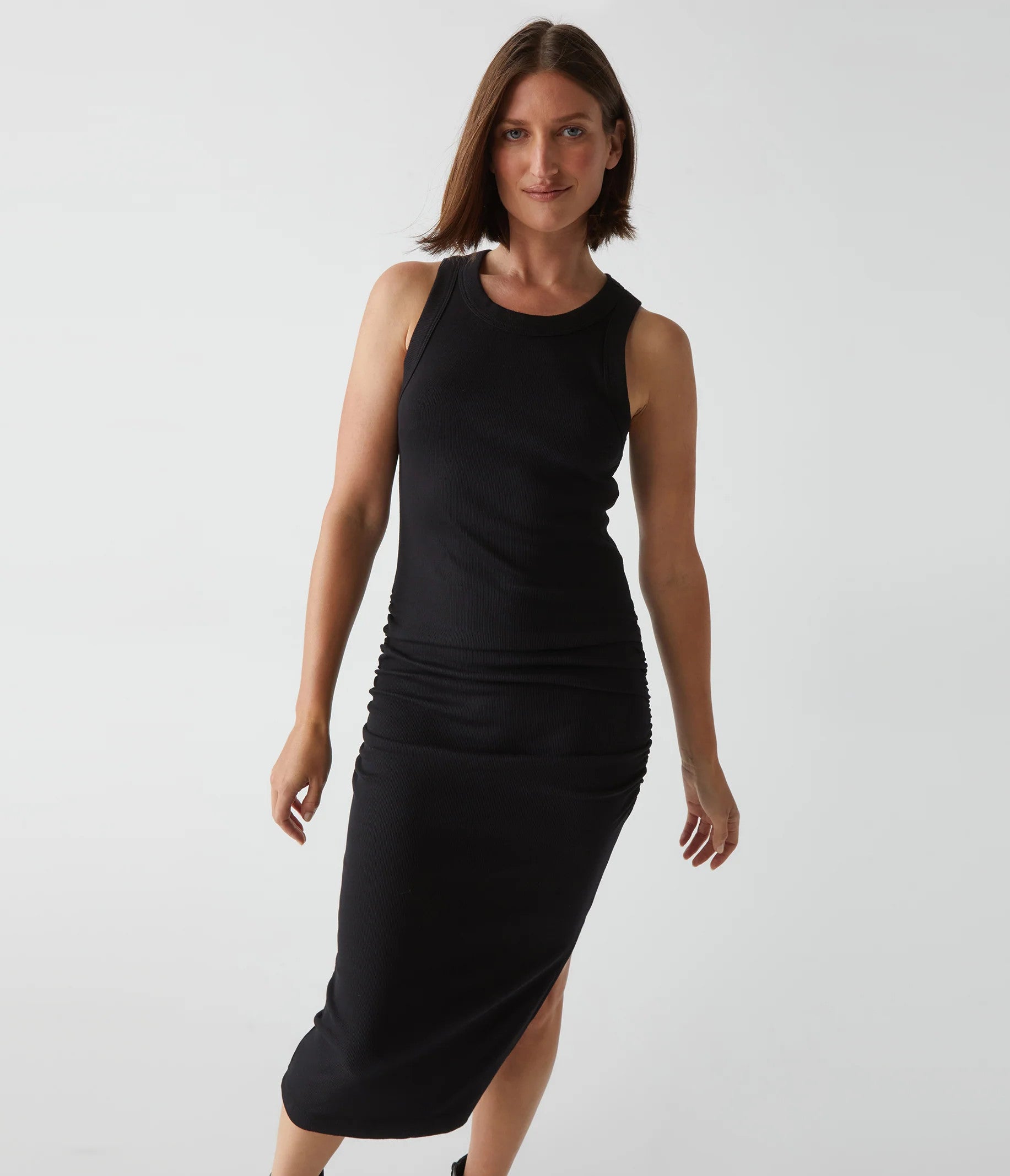 Michael Stars Wren Ribbed Midi Dress Black