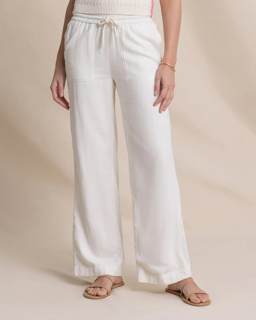 Southern Tide Laken Linen Wide Leg Pant Sand White