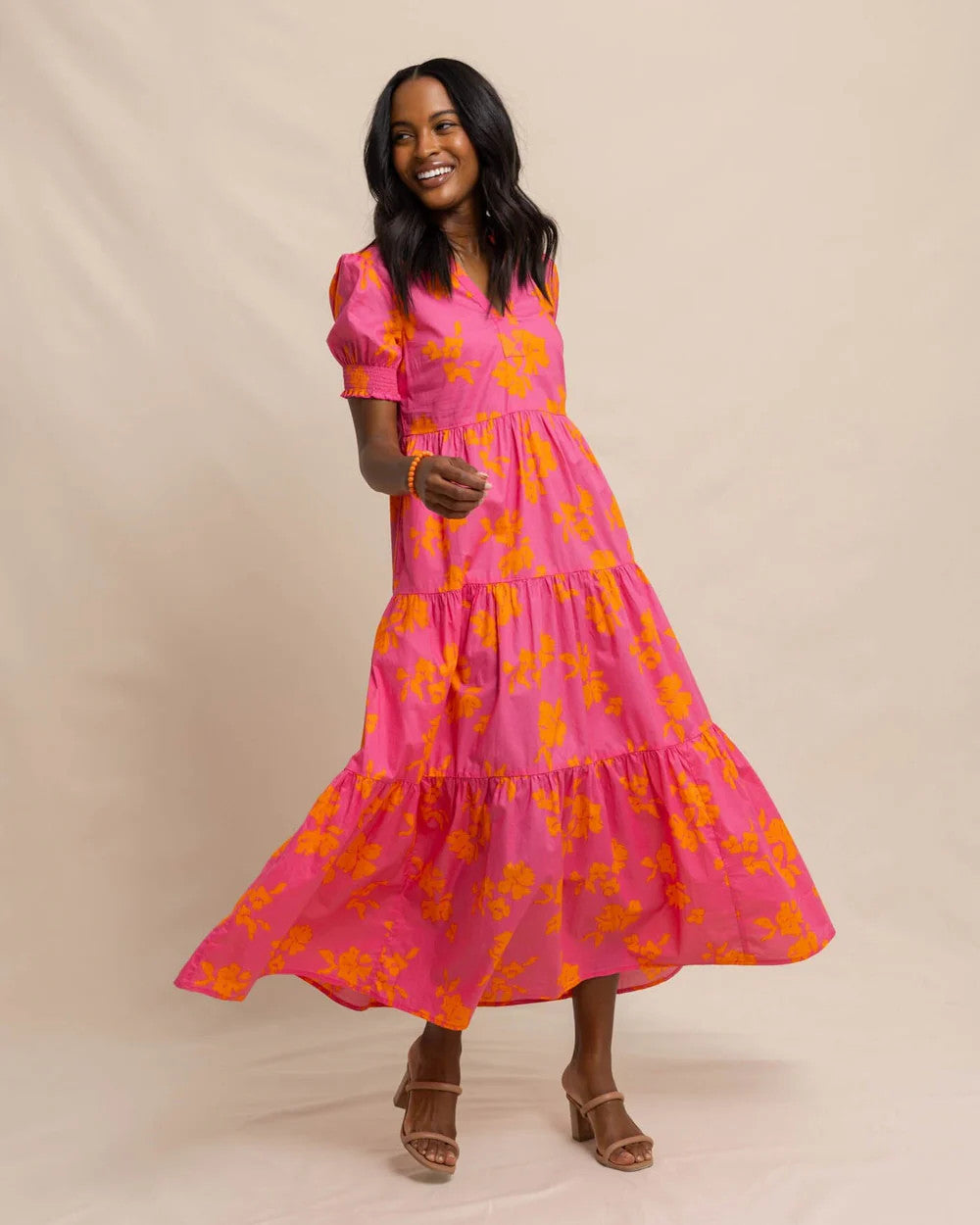 Southern Tide Nadine Tiered Cotton Lawn Maxi Dress Camelia Rose Pink