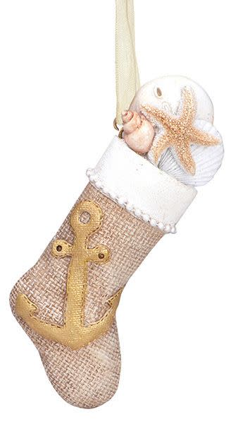 Cape Shore Ft Lauderdale Burlap Stocking With Anchor Resin Ornament