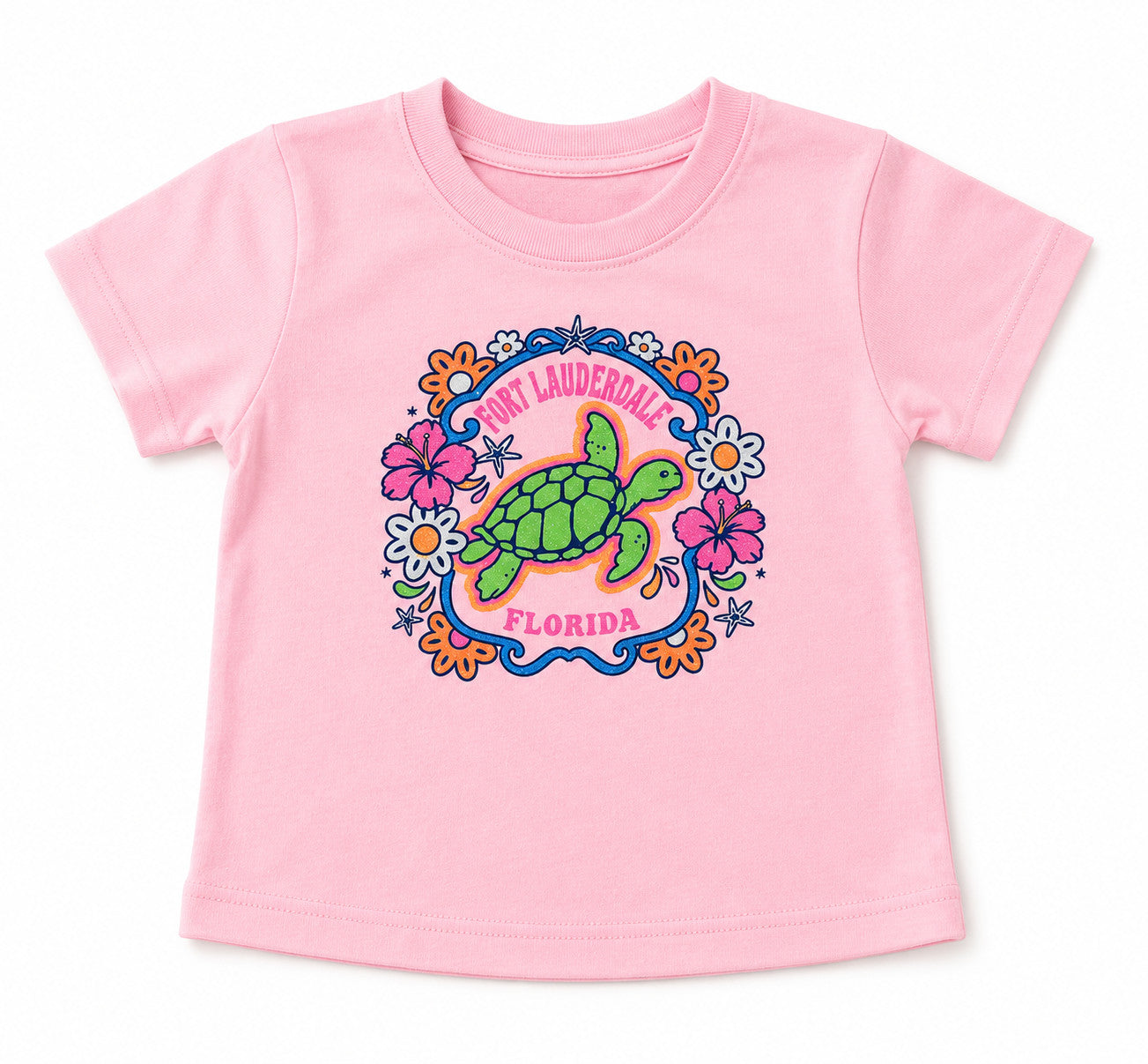 Shaddow and Fish Baby Sugar Turtle Fort Lauderdale Glitter Tee Blush