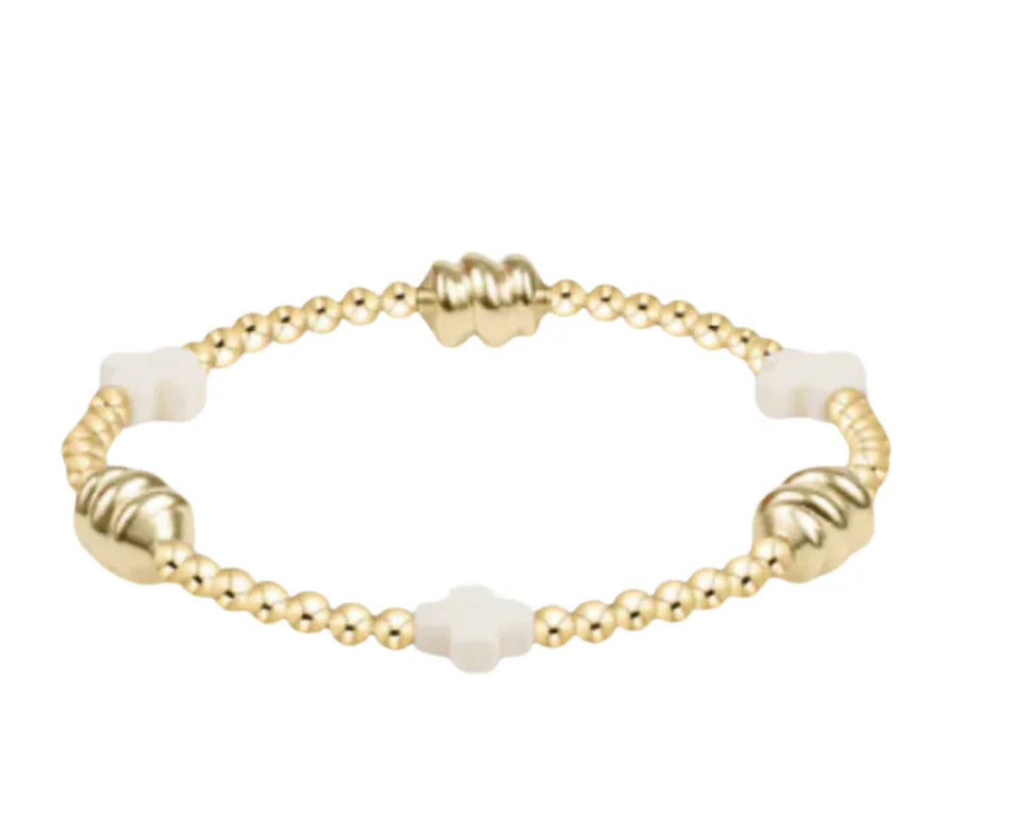 Enewton Signature Cross Admire Gold 3mm Bead Bracelet Off White