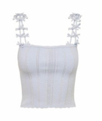 LoveShackFancy Garrett Rib Pointelle Top Ice Blue