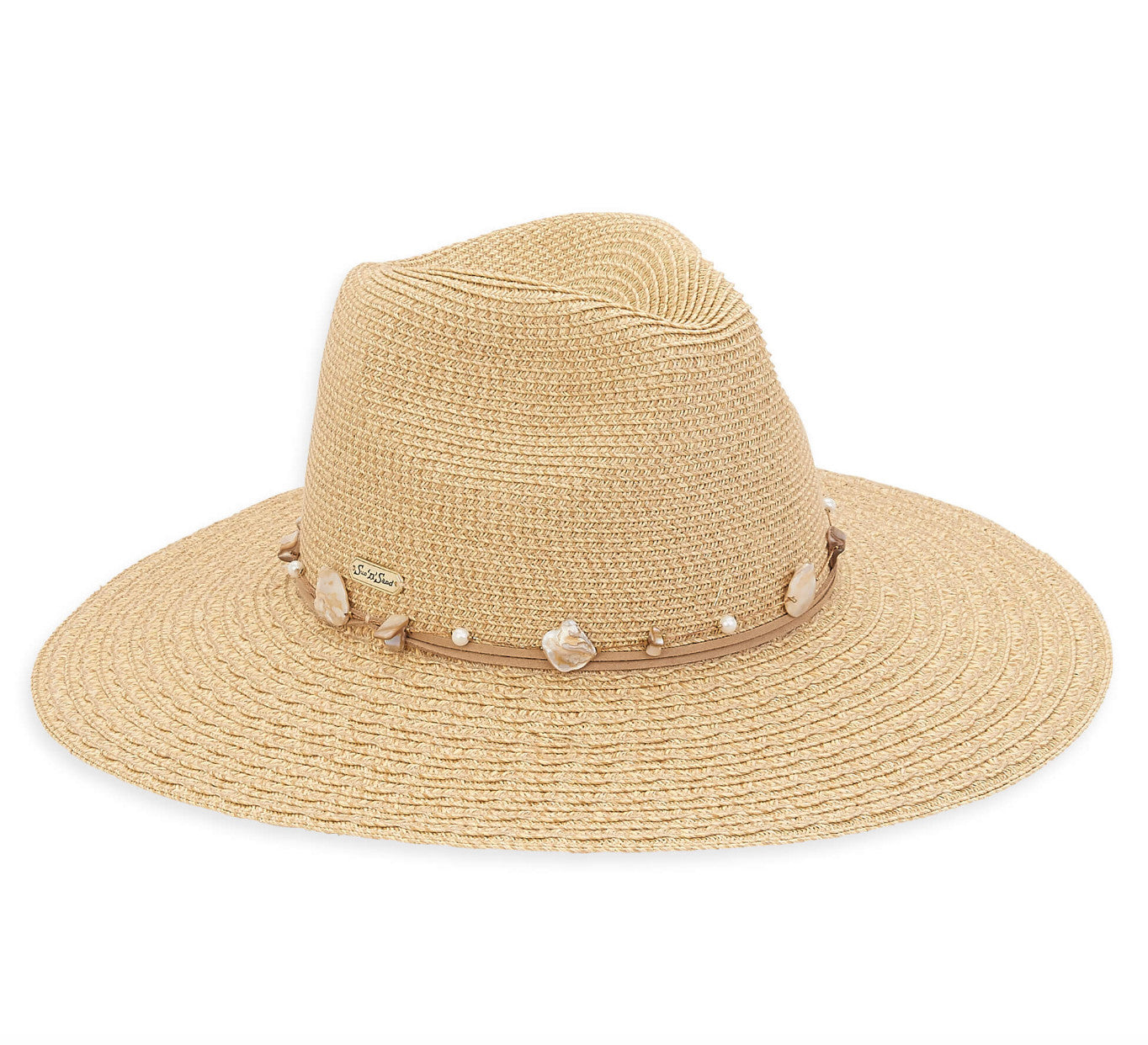Sun 'N' Sand Evelyn Shell/ Pearl Detail Safari Hat 4" Brim Hat