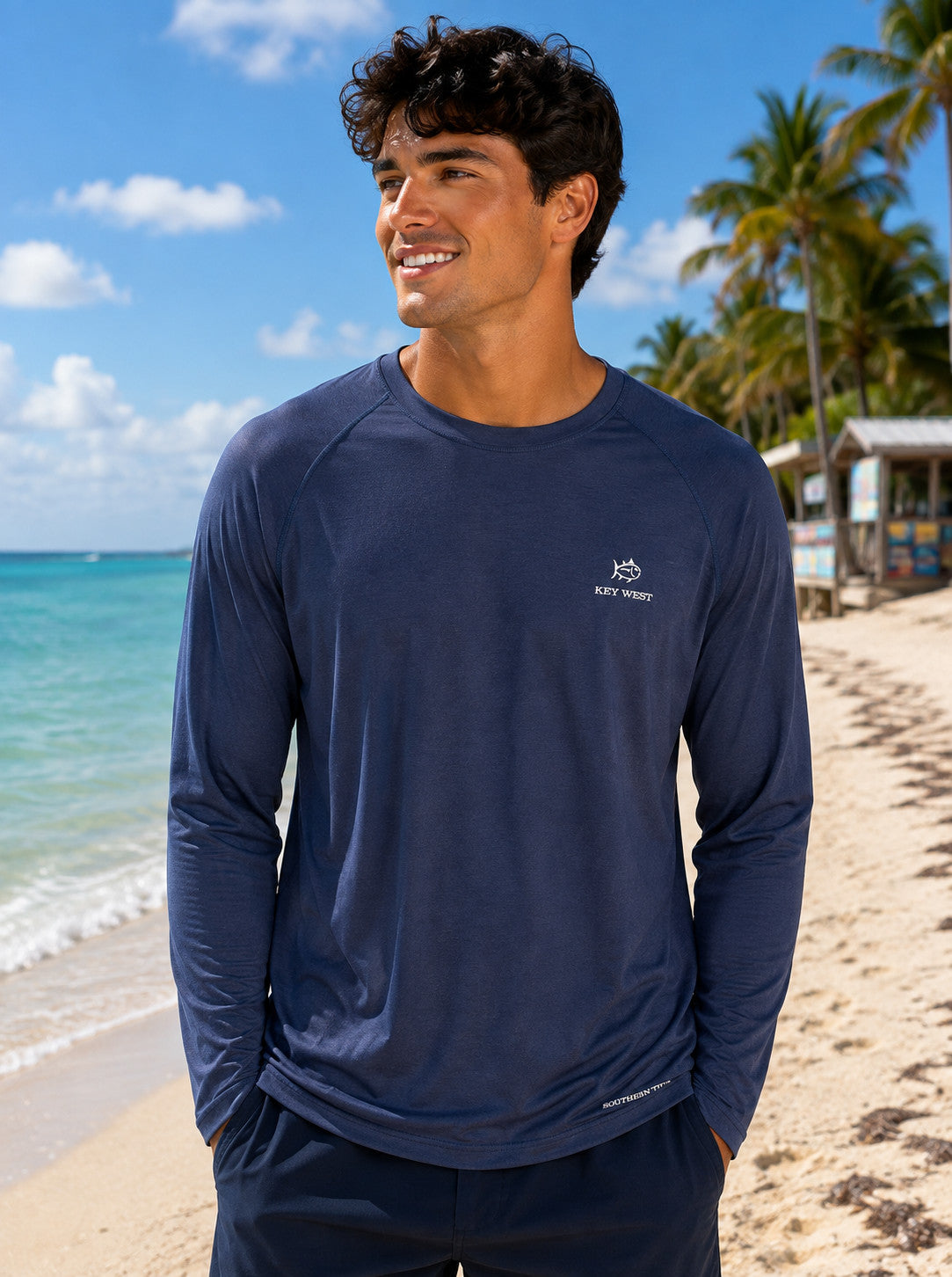Southern Tide Key West Embroidered  Brrrilliant Performance Tee LS Nautical Navy