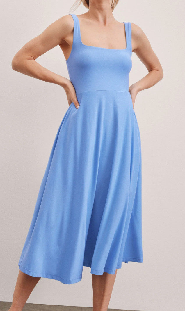 Beyond Yoga At The Ready Square Neck Featherweight Dress Flower Blue Heather