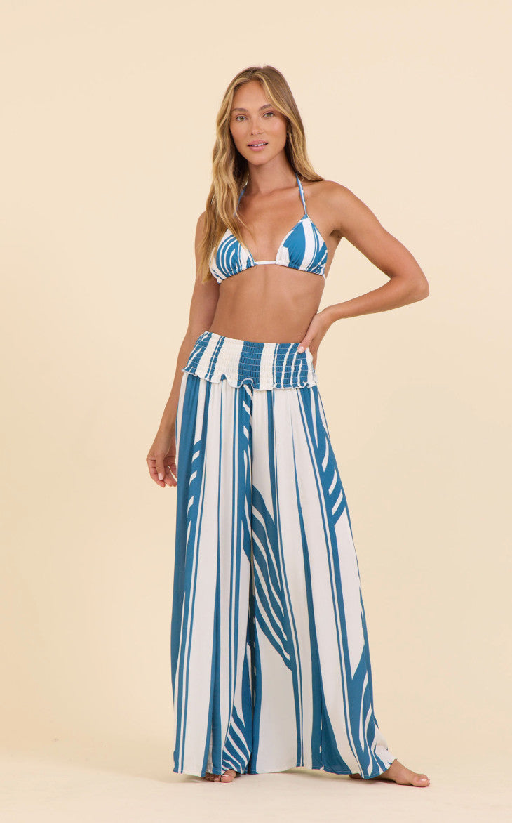 Surf Gypsy Abstract Stripe Wide Leg Pants Deep Sea