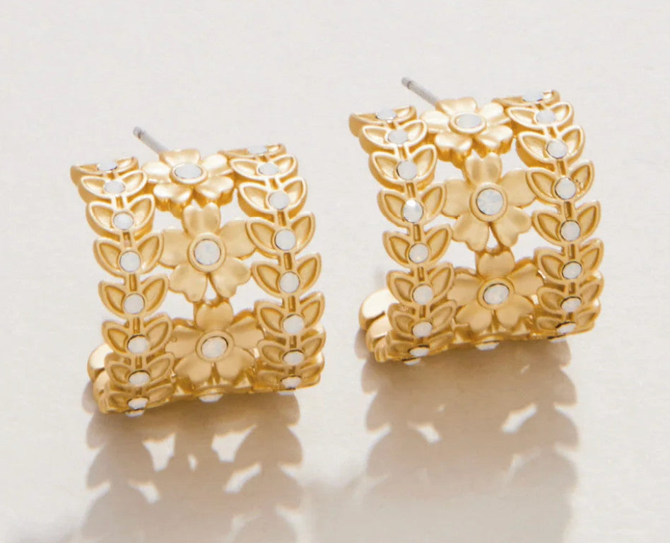 Spartina Parkwood Midi Hoop Earrings 16mm White Opal