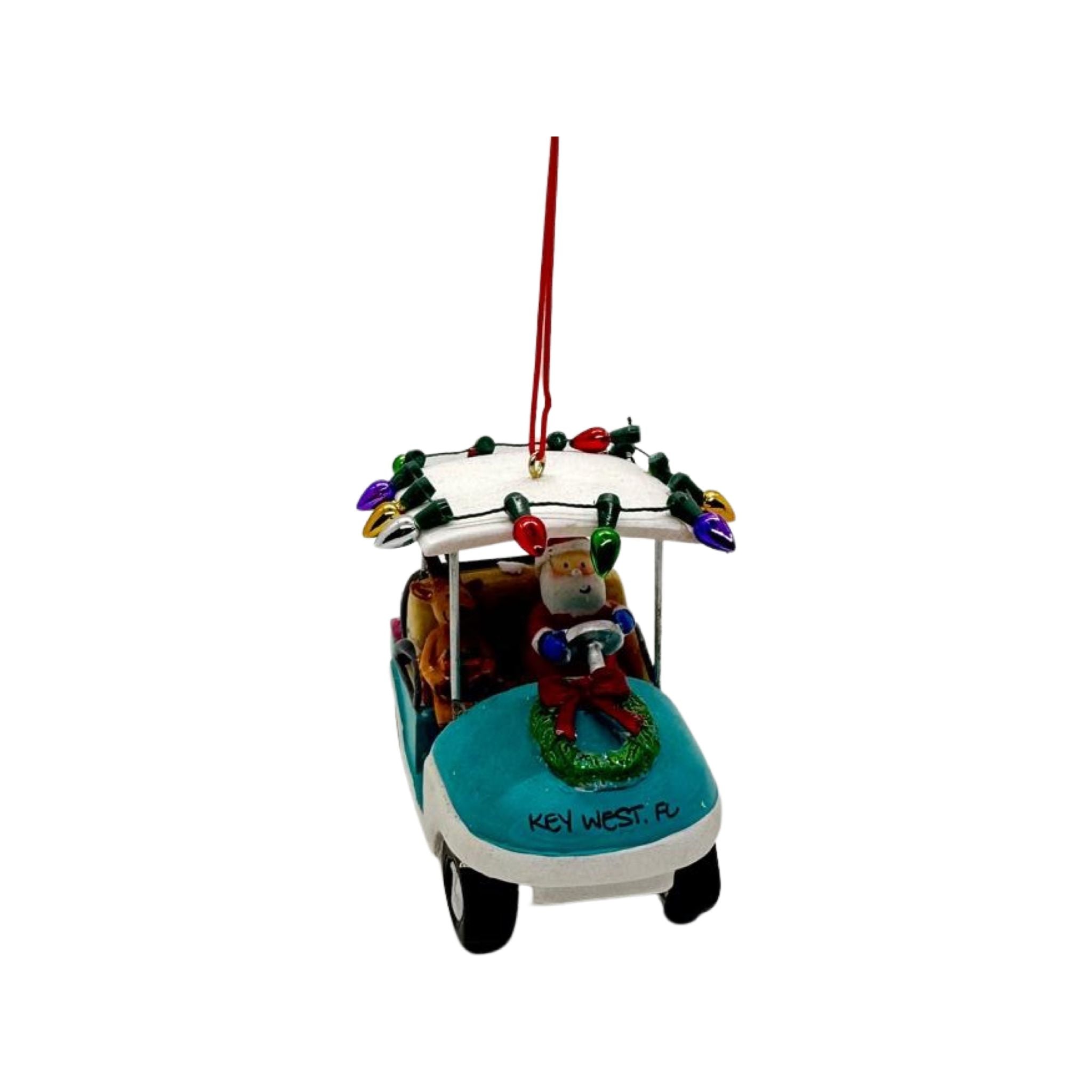 Cape Shore Santa in Golf Cart with Lights Resin Ornament