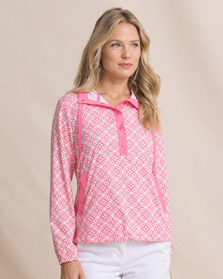 Southern Tide Callie Printed Popover Top LS Island Pink