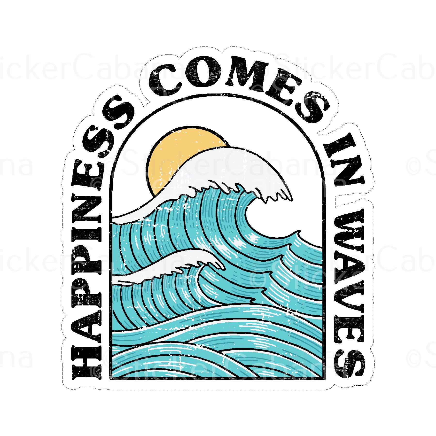 Sticker Cabana Happiness Comes In Waves Large Sticker