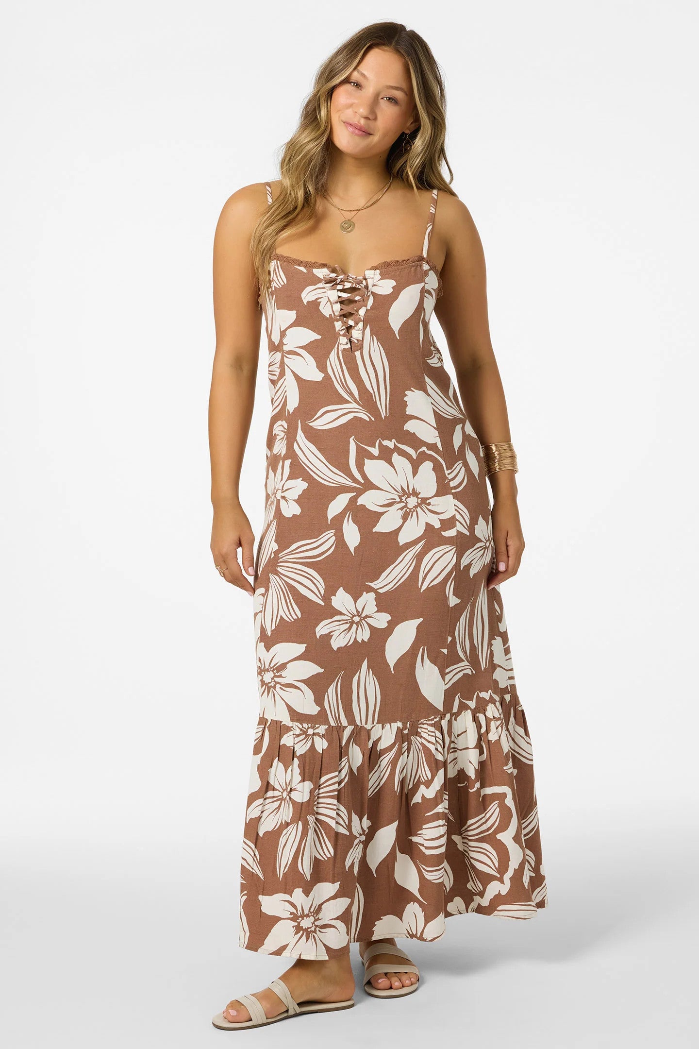 O'Neill Tasmin Floral  Midi Dress Carob Brown