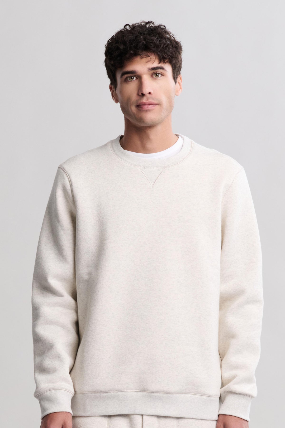 Barefoot Dreams Fleece Crewneck Sweatshirt Heathered Cream