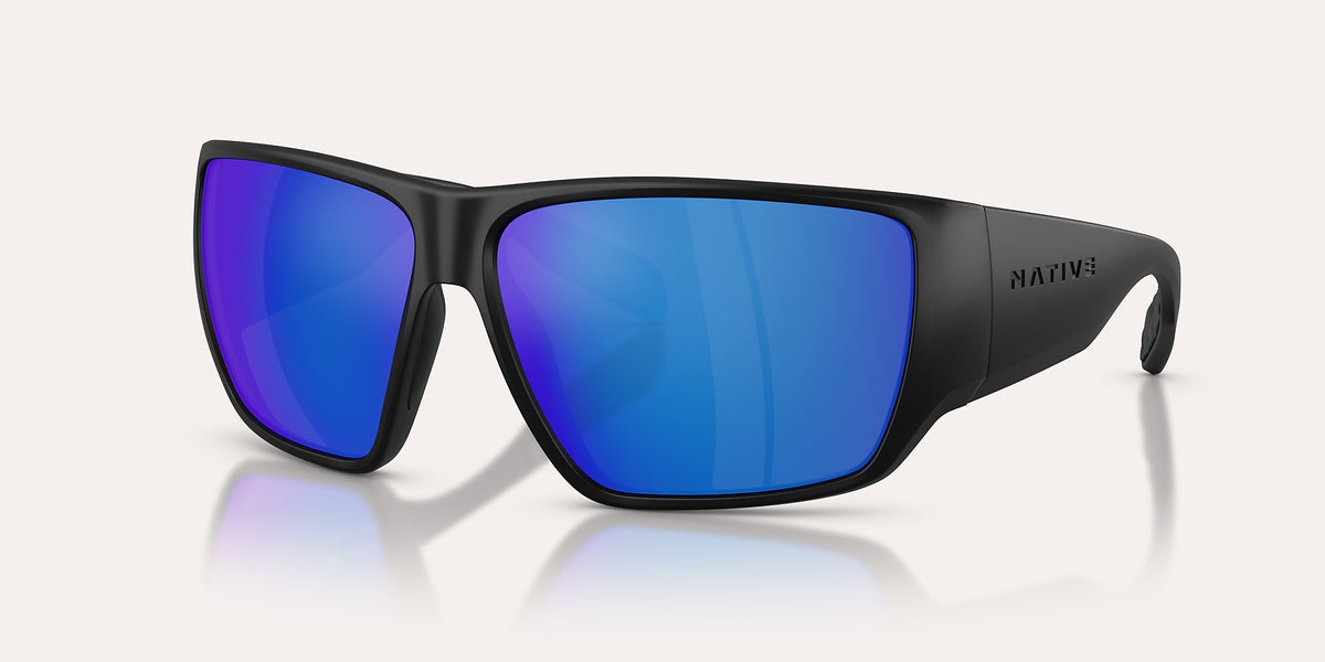 Native Eyewear Sightcaster II Matte Black Frame w/ Blue Reflex Polarized Lens Sunglasses