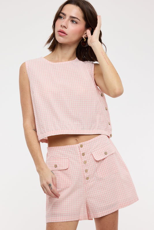 Shaddow and Fish Thea Gingham Tank Top Matcha/Cream