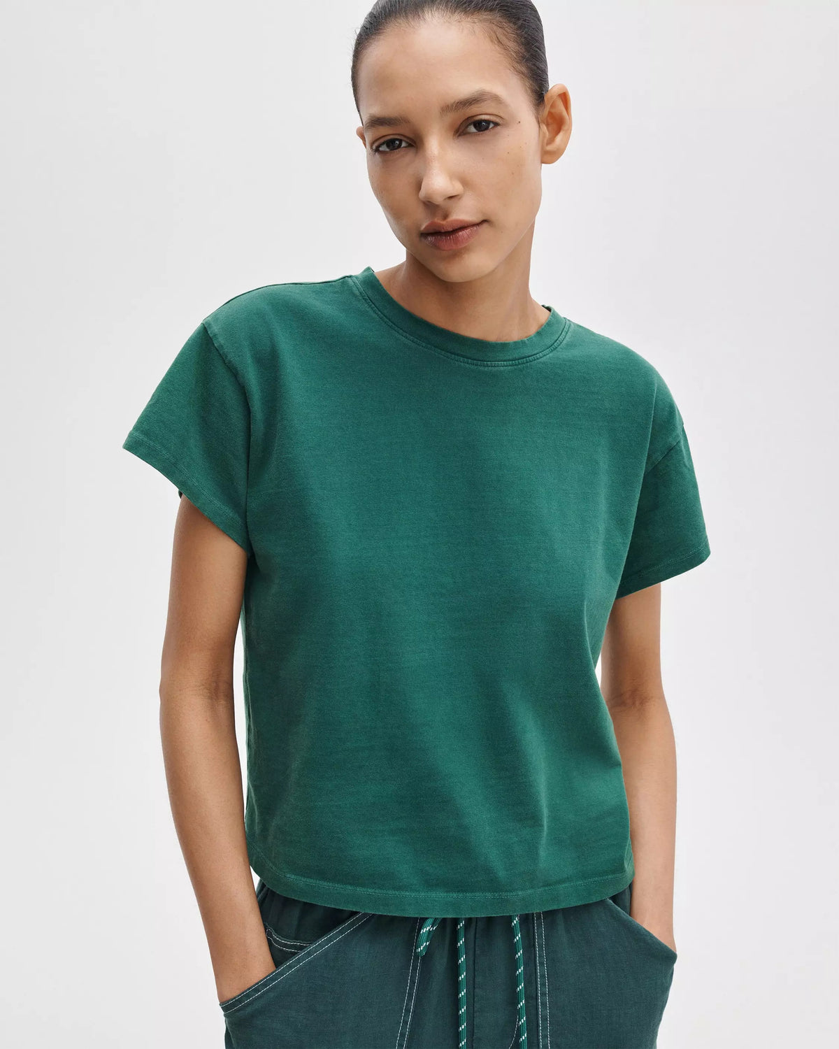 Rag & Bone Kelly Distressed Washed Boxy Tee Forest