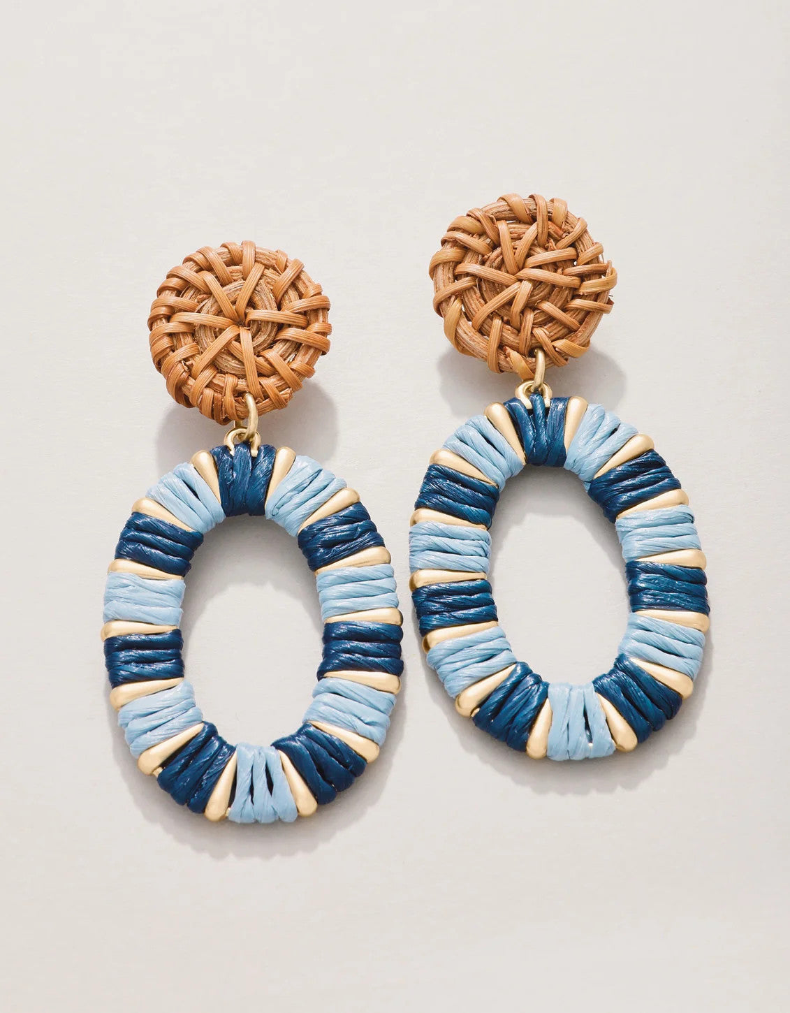 Spartina Straw Oval Earrings Blue