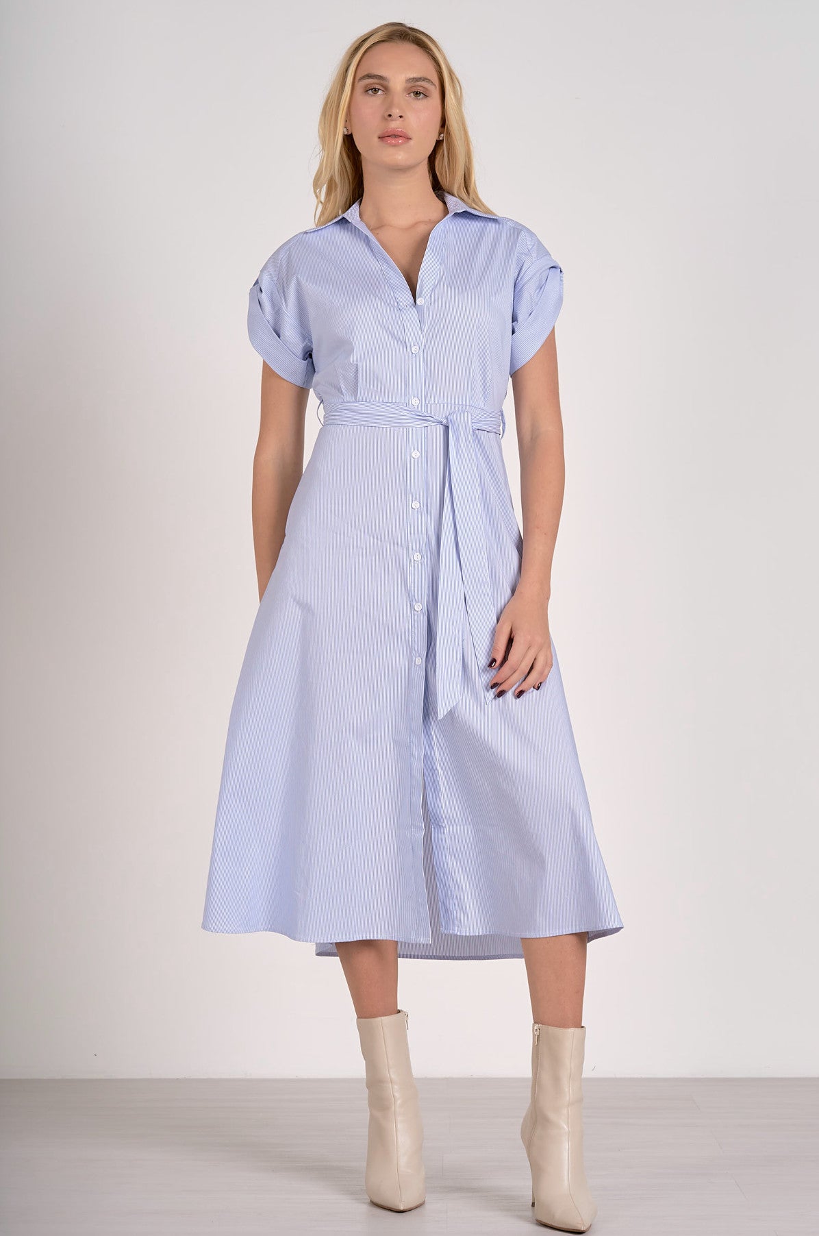 Elan Eugenia Midi Collared Dress Blue Stripe