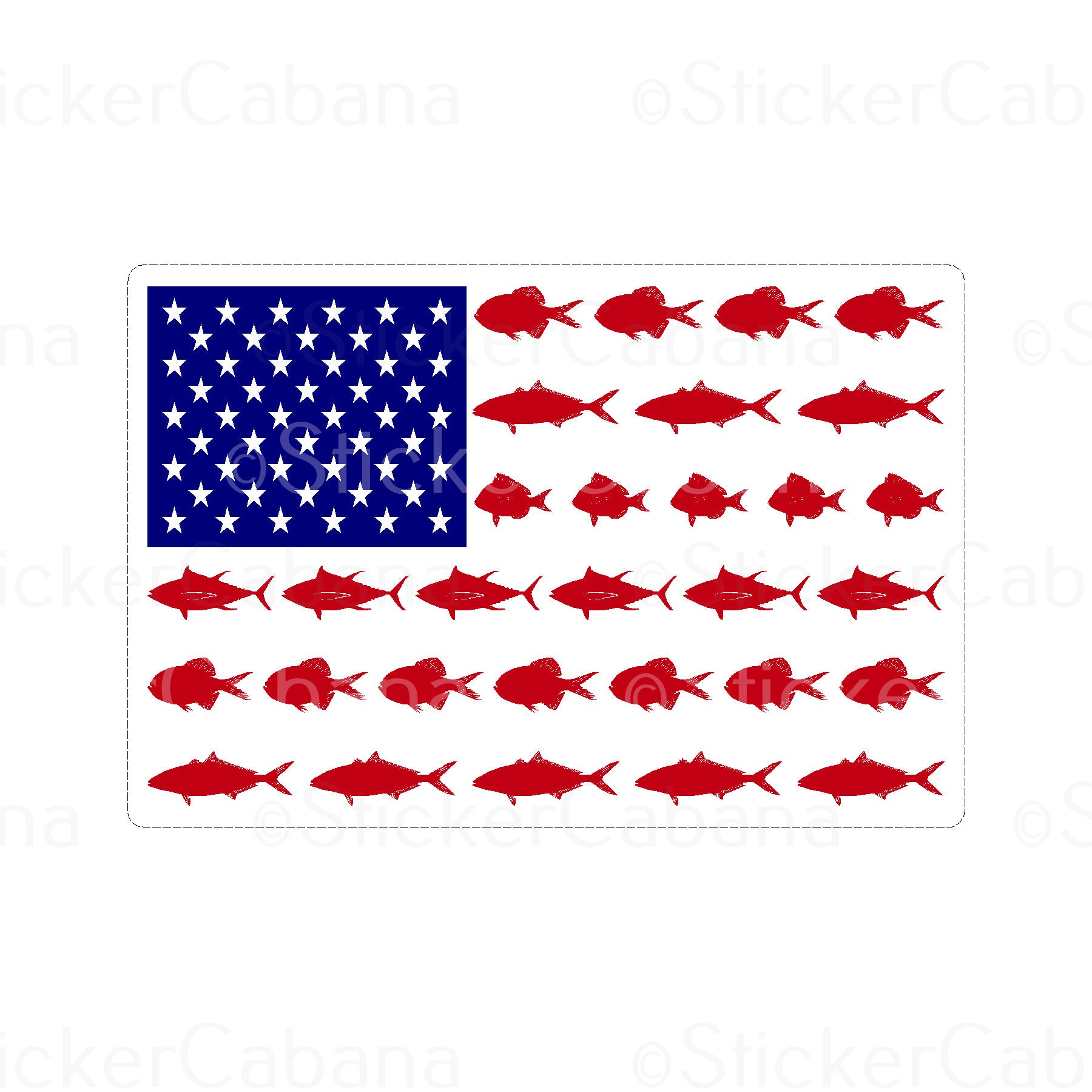 Sticker Cabana Flag W/Red Fish As Stripes Small Sticker