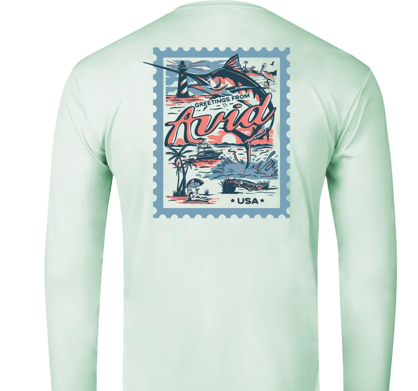 Avidry Coastal Greetings LS Performance Shirt Seafoam