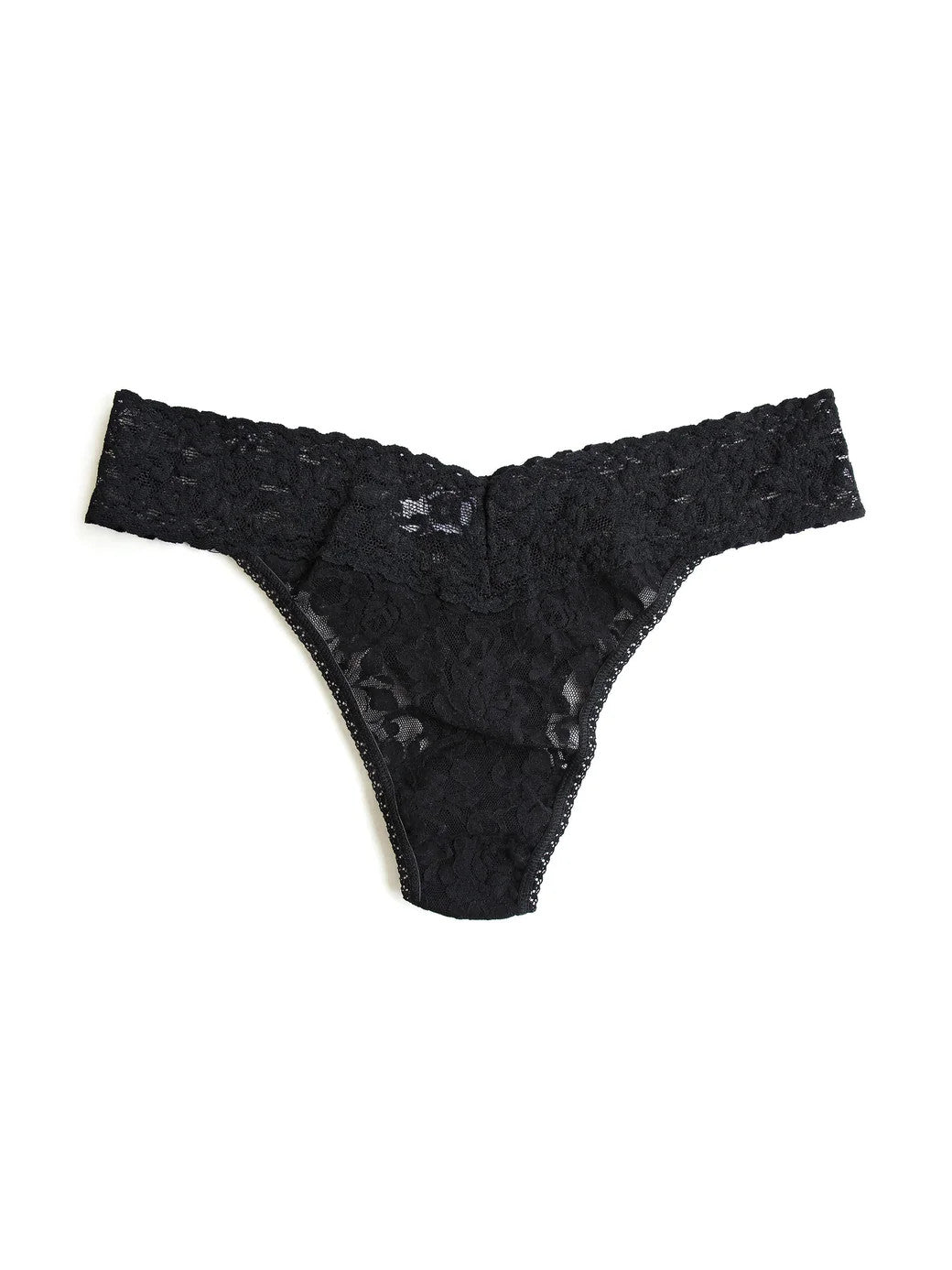 Hanky Panky Rolled Signature Original Lace Rolled Thong Solid Black O/S