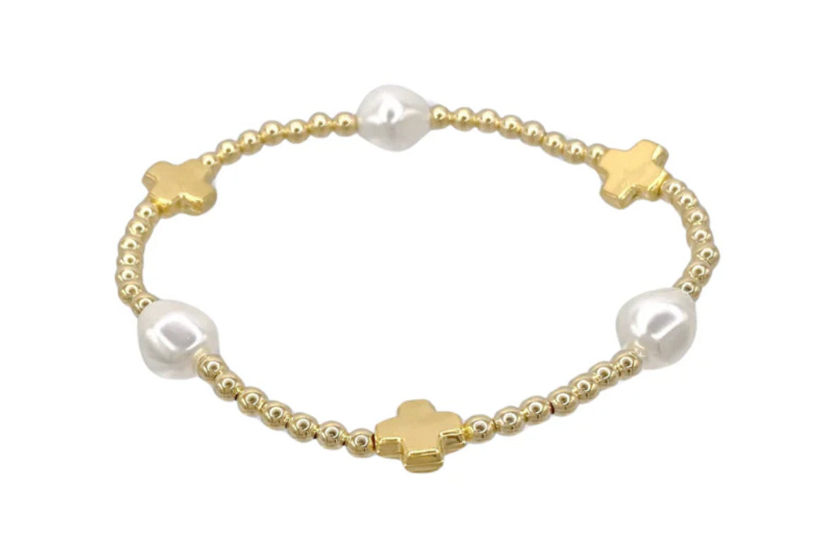 Enewton Signature Cross Admire Pearl Pattern 3mm Bead Bracelet Gold