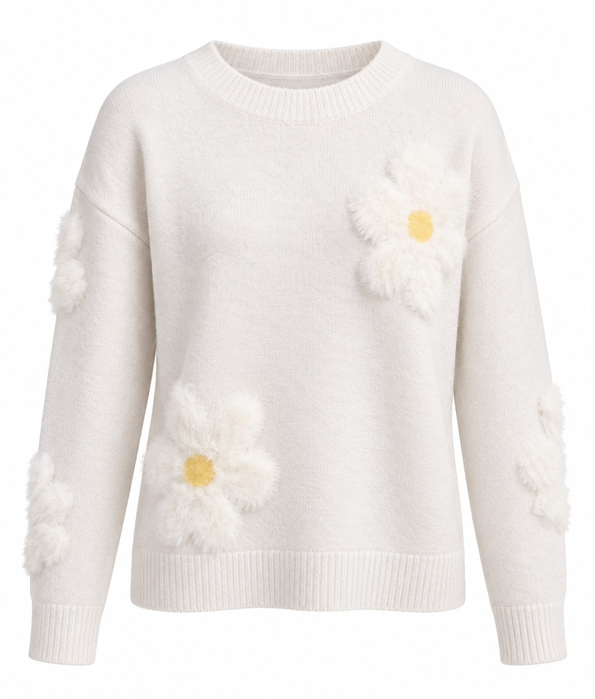Shaddow and Fish Linda Brushed Floral Sweater Cream/White