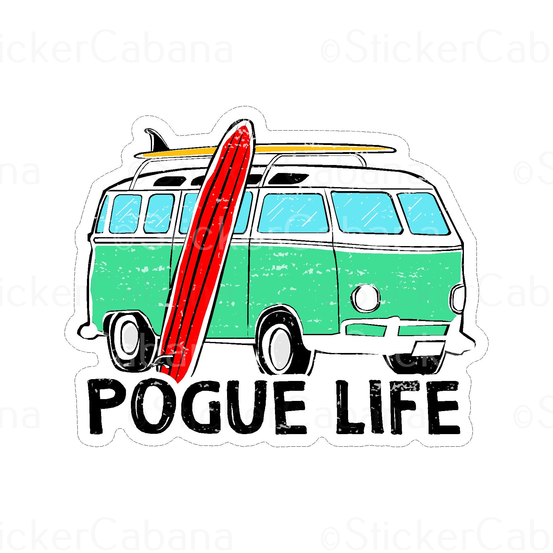Sticker Cabana Pogue Life Van W/Surf Board Small Sticker