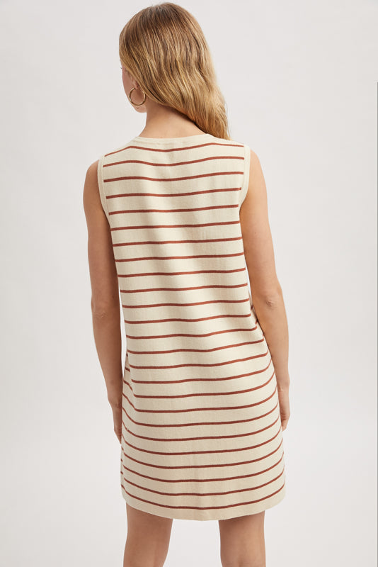 Shaddow and Fish Angelie Striped Mini Tank Dress Ecru/Clay