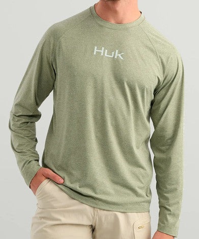HUK Airweight Tech LS Crew Shirt Seagrass Heather