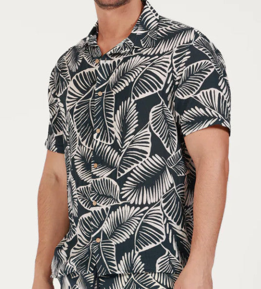 Salty Weekend Asher Linen Printed SS Button Down