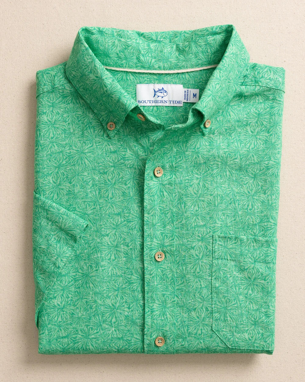 Southern Tide Linen Rayon Bloomz Sport Shirt SS Jade Green