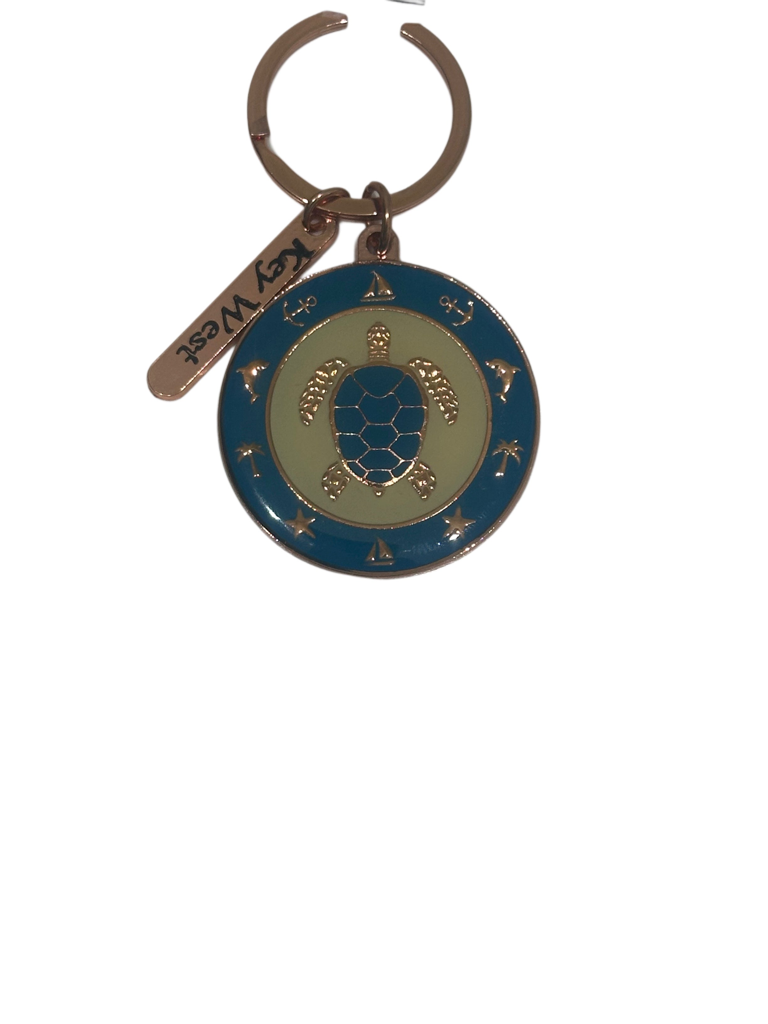 Turtle Key West Round Metal Rose Gold Keychain